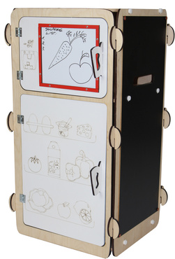 LODÓWKA DREWNIANA Z TABLICĄ KREDOWĄ MAGNETYCZNĄ 4w1 LITERKI TABLICA Naturalna