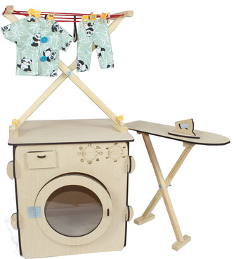 DUŻY DREWNIANY ZESTAW DO PRANIA DLA DZIECI PRALKA SUSZARKA DESKA AKCESORIA