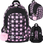 ST.RIGHT PLECAK SZKOLNY 3-KOMOROWY TORNISTER KLASA 1-3 SZACHOWNICA SERCA BP-26 PINK CHECKERED
