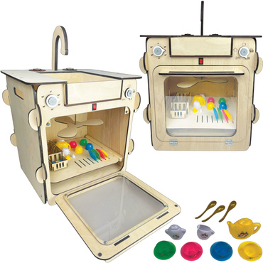 DUŻA DREWNIANA ZMYWARKA ZE ŚWIATŁEM ZLEWEM I AKCESORIAMI DLA DZIECI Naturalna