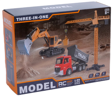 ZESTAW POJAZDÓW BUDOWLANYCH 3w1 ZDALNIE STEROWANE pojazdy KOPARKA WYWROTKA DŹWIG