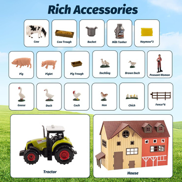 FARMA ZE ZWIERZĘTAMI TRAKTOR ZAGRODA ZESTAW 64el ŚWIATŁO DZWIĘK