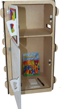 LODÓWKA DREWNIANA Z TABLICĄ KREDOWĄ MAGNETYCZNĄ 4w1 LITERKI TABLICA Naturalna