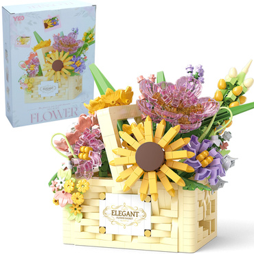 KLOCKI konstrukcyjne KWIATY ZESTAW KWIATKI W DONICZCE KOSZU 1263 elementów