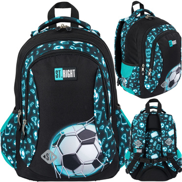 ST.RIGHT PLECAK SZKOLNY 3-KOMOROWY TORNISTER KLASA 1-3 PIŁKA NOŻNA BP-26 NEON FOOTBALL