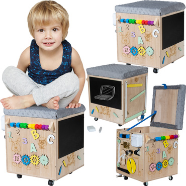 PUFA SKRZYNIA MANIPULACYJNA SENSORYCZNA schowek POJEMNIK Na Zabawki TABLICA