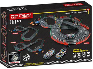 DUŻY TOR SAMOCHODOWY 3w1 Wyścigowy ELEKTRYCZNY 486cm 2 AUTA 3 wersje toru