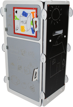 TABLICA KREDOWA MAGNETYCZNA DREWNIANA 4w1 LICZYDŁO ZEGAR Akcesoria SZARA