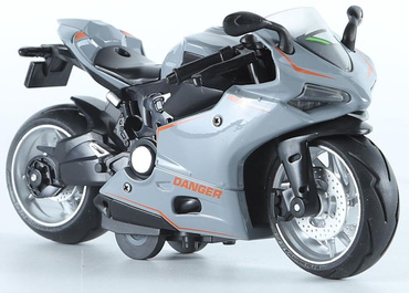 MOTOCYKL Z NAPĘDEM MOTOR Światło Dźwięk POJAZD ŚCIGACZ SZARY Z POMARAŃCZOWYM