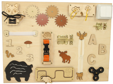 DUŻA DREWNIANA TABLICA MANIPULACYJNA LAS MONTESSORI NATURALNA