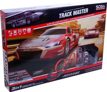 DUŻY TOR SAMOCHODOWY 3w1 Wyścigowy 560cm 2 AUTA AUDI R8 3 wersje toru LICENCJA AUDI