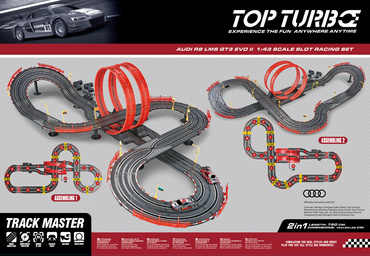 DUŻY TOR SAMOCHODOWY 2w1 Wyścigowy 750cm 2 AUTA AUDI R8 2 wersje toru LICENCJA AUDI