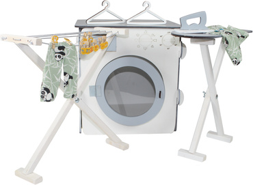 DUŻY DREWNIANY ZESTAW DO PRANIA DLA DZIECI PRALKA SUSZARKA DESKA AKCESORIA
