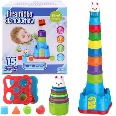 WYSOKA WIEŻA PIRAMIDKA DLA MALUCHÓW Sorter KUBECZKI 58cm ZAMEK KRÓLICZKA