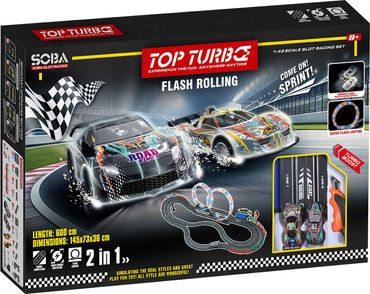 DUŻY TOR SAMOCHODOWY LED 2w1 Wyścigowy ELEKTRYCZNY 600cm 2 AUTA 2 wersje toru