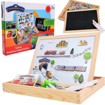 DREWNIANA TABLICA MAGNETYCZNA KREDOWA STACYJKOWO CHUGGINGTON