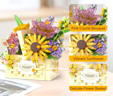 KLOCKI konstrukcyjne KWIATY ZESTAW KWIATKI W DONICZCE KOSZU 1263 elementów