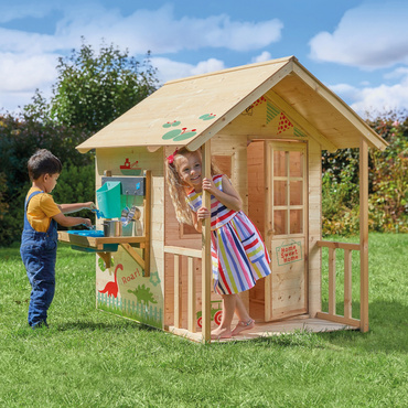 DREWNIANY DOMEK OGRODOWY DLA DZIECI Z WERANDĄ I KUCHNIĄ DREWNO FSC + Akcesoria TP Toys