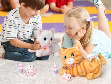 INTERAKTYWNY KOTEK + KOCIAKI MIAUCZY MRUCZY BUTELKA NAGRYWA DŹWIĘKI KOT RUDY