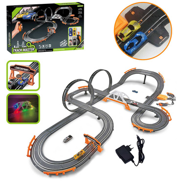 DUŻY TOR SAMOCHODOWY Wyścigowy ELEKTRYCZNY 838cm PĘTLE 2 AUTA ZASILACZ światło LED