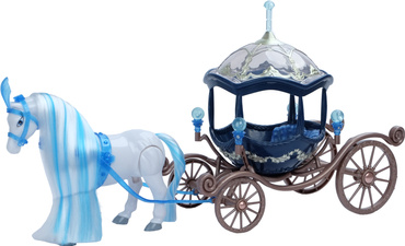 KARETA DYNIA Z CHODZĄCYM KONIEM i LALKĄ KSIĘŻNICZKĄ Chodzący KOŃ KAROCA NIEBIESKA