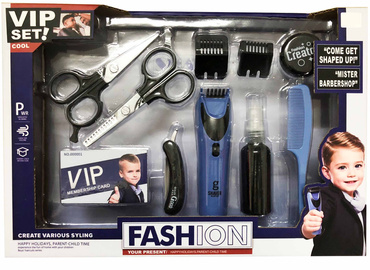 ZESTAW FRYZJERSKI Salon BARBERA MASZYNKA NA BATERIE DŹWIĘK dla chłopca