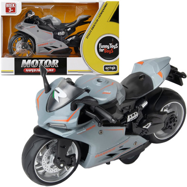 MOTOCYKL Z NAPĘDEM MOTOR Światło Dźwięk POJAZD ŚCIGACZ SZARY Z POMARAŃCZOWYM