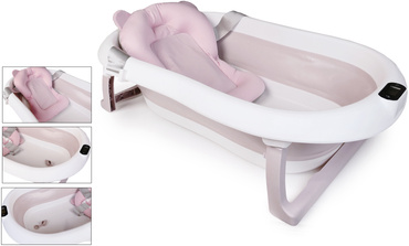 SKŁADANA WANIENKA DLA NIEMOWLAKA turystyczna TERMOMETR PODUSZKA wanna RÓŻOWA