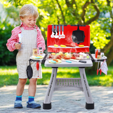 WIELKI GRILL OGRODOWY KUCHNIA OGRODOWA dla dzieci z akcesoriami 41szt. ŚWIATŁO PARA zestaw