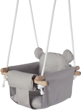 DREWNIANA HUŚTAWKA DLA DZIECI niemowląt MIĘKKA BEZPIECZNA FOTELIK Z PASAMI 6M+