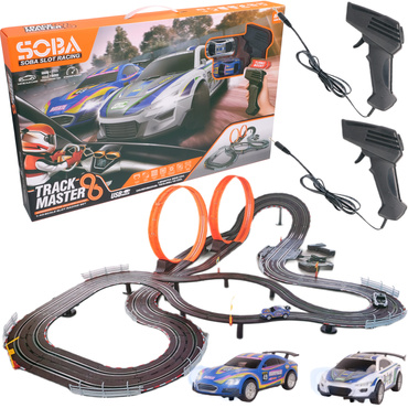 OGROMNY TOR SAMOCHODOWY LED Wyścigowy ELEKTRYCZNY 865cm PĘTLE 2 AUTA USB