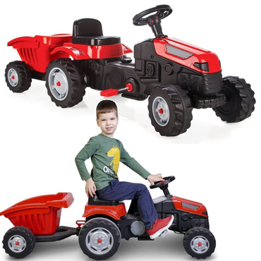 OGROMNY TRAKTOR NA PEDAŁY Z PRZYCZEPĄ XL 143cm CZERWONY
