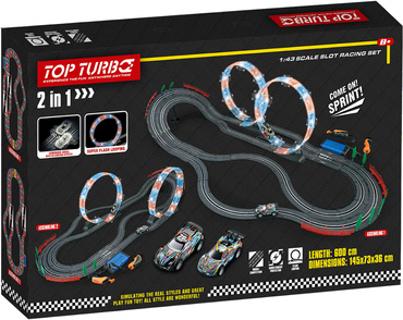 DUŻY TOR SAMOCHODOWY LED 2w1 Wyścigowy ELEKTRYCZNY 600cm 2 AUTA 2 wersje toru