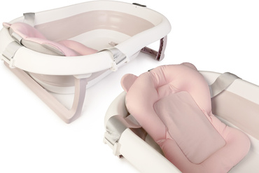 SKŁADANA WANIENKA DLA NIEMOWLAKA turystyczna TERMOMETR PODUSZKA wanna RÓŻOWA
