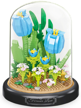 KLOCKI KWIATY NIEBIESKIE TULIPANY ZESTAW 558 el. POD KLOSZEM