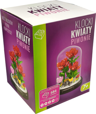 KLOCKI KWIATY CZERWONE PIWONIE ZESTAW 648 el. POD KLOSZEM