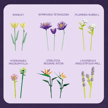 KLOCKI konstrukcyjne KWIATY ZESTAW BUKIET TROPIKALNYCH KWIATÓW 890 el.