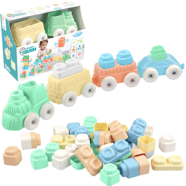 POCIĄG SENSORYCZNY + KLOCKI miękkie ZESTAW PLAY SQUISH MOCHTOYS polskie