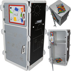 TABLICA KREDOWA MAGNETYCZNA DREWNIANA 4w1 LICZYDŁO ZEGAR Akcesoria SZARA