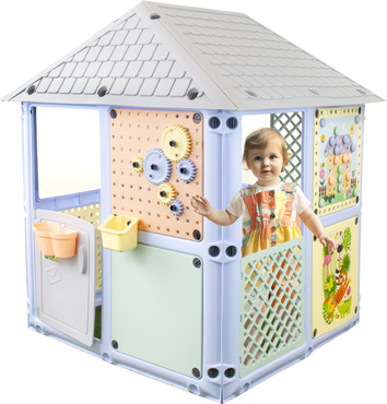 ZESTAW DOMEK OGRODOWY SMART HOUSE 6w1 + ZJEŻDZALNIA WODNA + PIASKOWNICA Pastelowy PLAC ZABAW