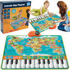 DUŻA MATA EDUKACYJNA MUZYCZNA PIANINKO MAPA ŚWIATA ZWIERZĄTKA DOTYKOWA 90CM