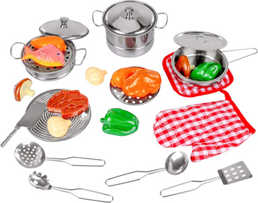 ZESTAW KUCHENNY NACZYŃ GARNKÓW + DODATKI dla dzieci METALOWE NACZYNIA 23EL