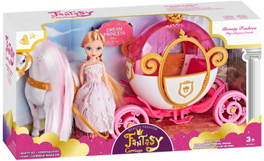 KARETA DYNIA Z CHODZĄCYM KONIEM Chodzący KOŃ KAROCA LALKA KSIĘŻNICZKA RÓŻOWA