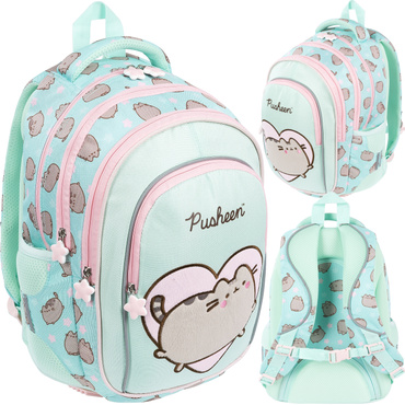PLECAK TORNISTER SZKOLNY 4-KOMOROWY DLA DZIEWCZYNKI KOT PUSHEEN MINT BPL-58