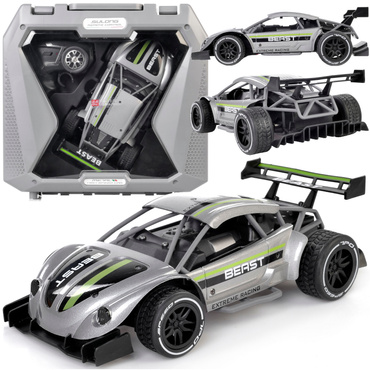 AUTO WYŚCIGOWE SAMOCHÓD METALOWY RC AKUMULATOR WALIZKA SZARY
