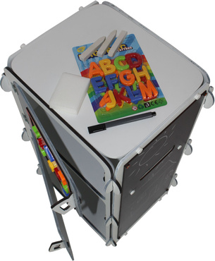 TABLICA KREDOWA MAGNETYCZNA DREWNIANA 4w1 LICZYDŁO ZEGAR Akcesoria SZARA