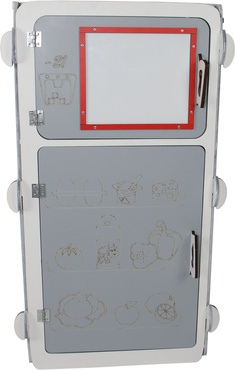 TABLICA KREDOWA MAGNETYCZNA DREWNIANA 4w1 LICZYDŁO ZEGAR Akcesoria SZARA