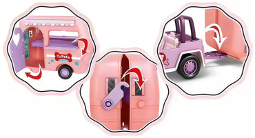 AUTO KAMPER DLA LALEK Z otwieraną PRZYCZEPĄ KEMPINGOWĄ + MEBELKI ZESTAW