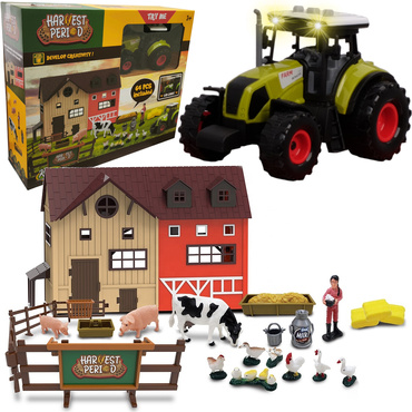 FARMA ZE ZWIERZĘTAMI TRAKTOR ZAGRODA ZESTAW 64el ŚWIATŁO DZWIĘK