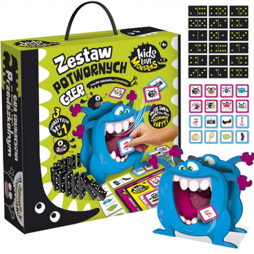 Lisciani ZESTAW POTWORNYCH GIER 3w1 DOMINO KARTY GRY EDUKACYJNE